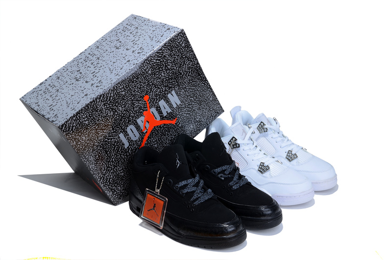 Limited Combine Black Air Jordan 3 And White Jordan 4 Shoes - Click Image to Close